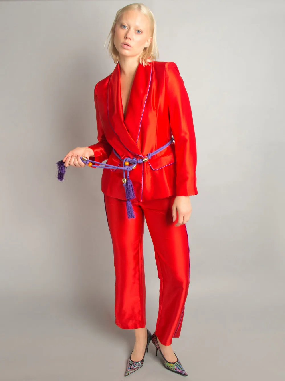 PJ Satin Blazer   Pants Matching Set in Red