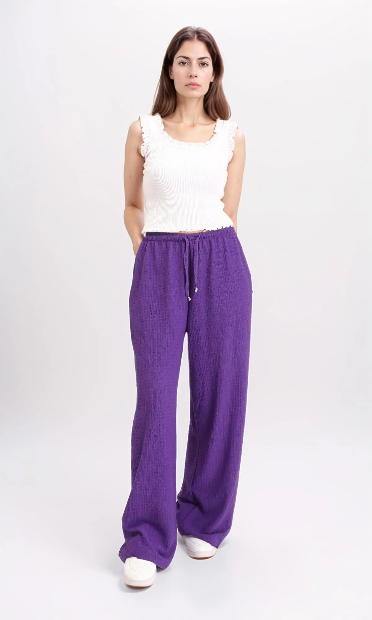 R209210 - Elastic Waist with Drawstring Comfy Pants - Purple