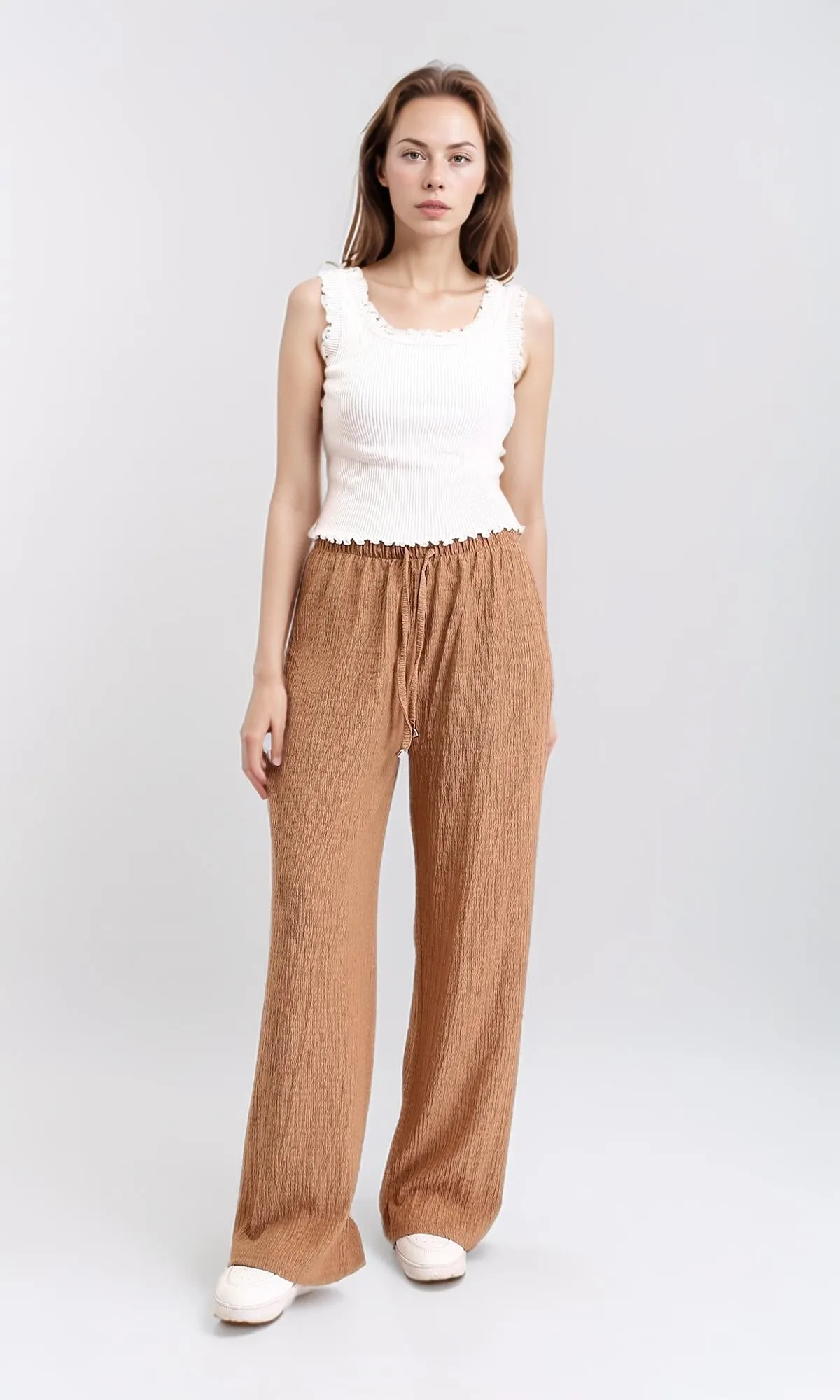 R210603 - Elastic Waist with Drawstring Comfy Pants - Havana