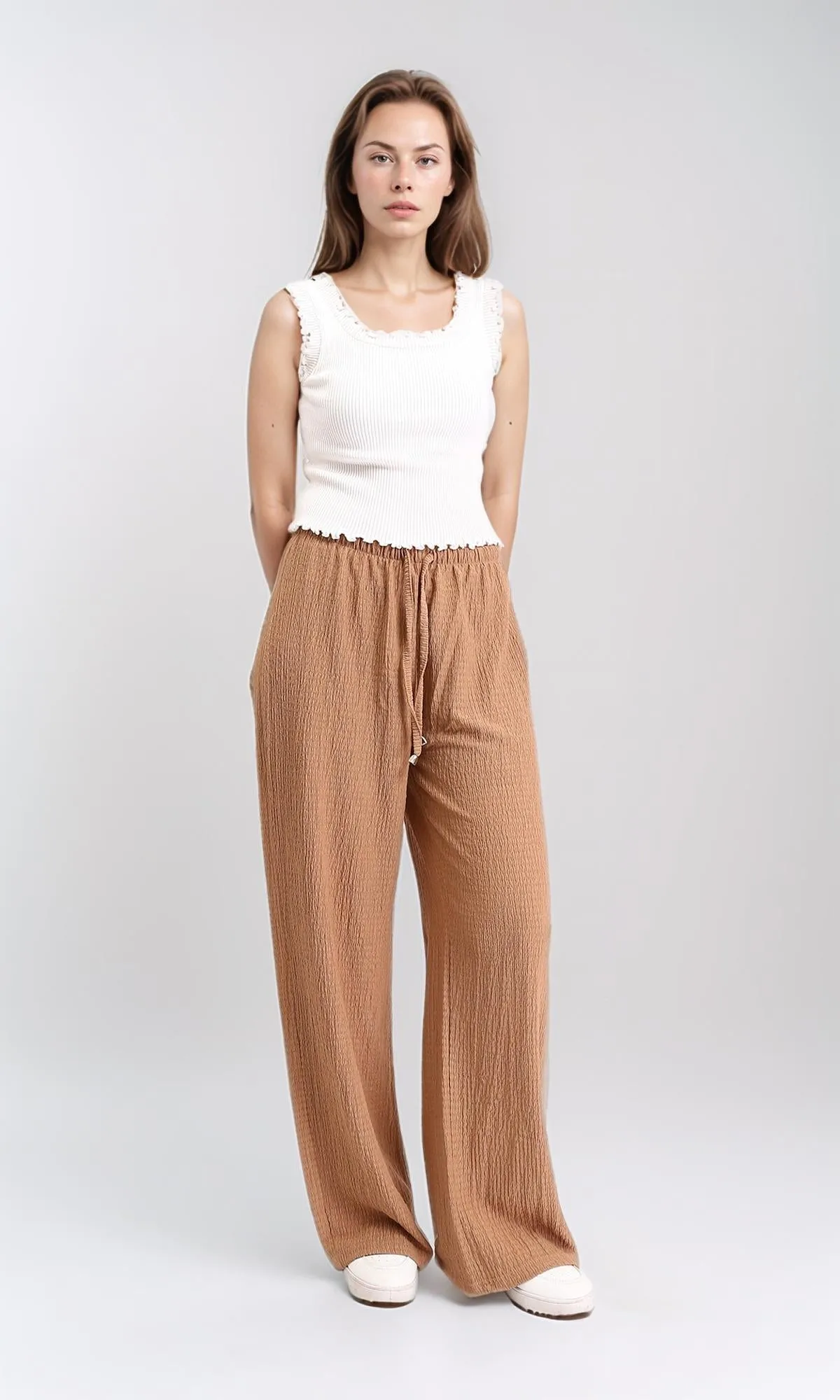 R210603 - Elastic Waist with Drawstring Comfy Pants - Havana