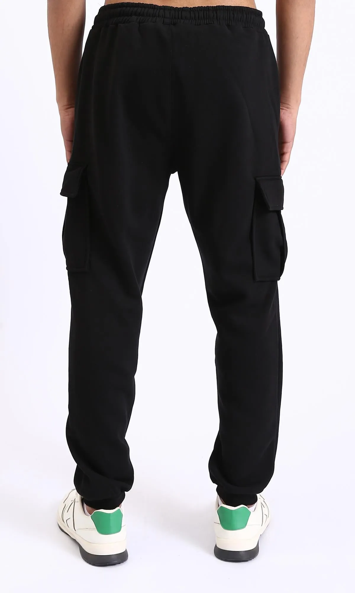 R210688 - Elastic Waist Slip On Casual Cargo Pants - Black
