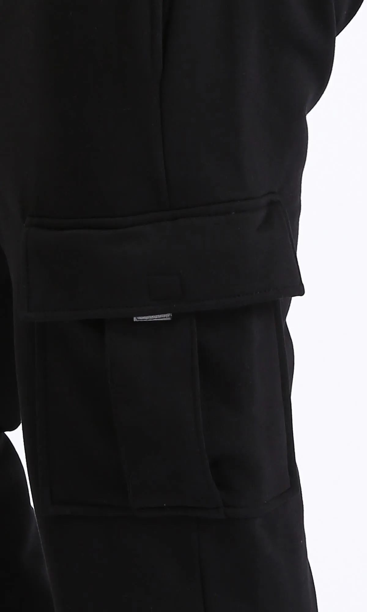 R210688 - Elastic Waist Slip On Casual Cargo Pants - Black