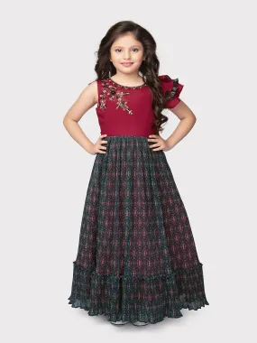 Red Coloured Unique One Side Sleeves Style Ethnic Gown For Girls