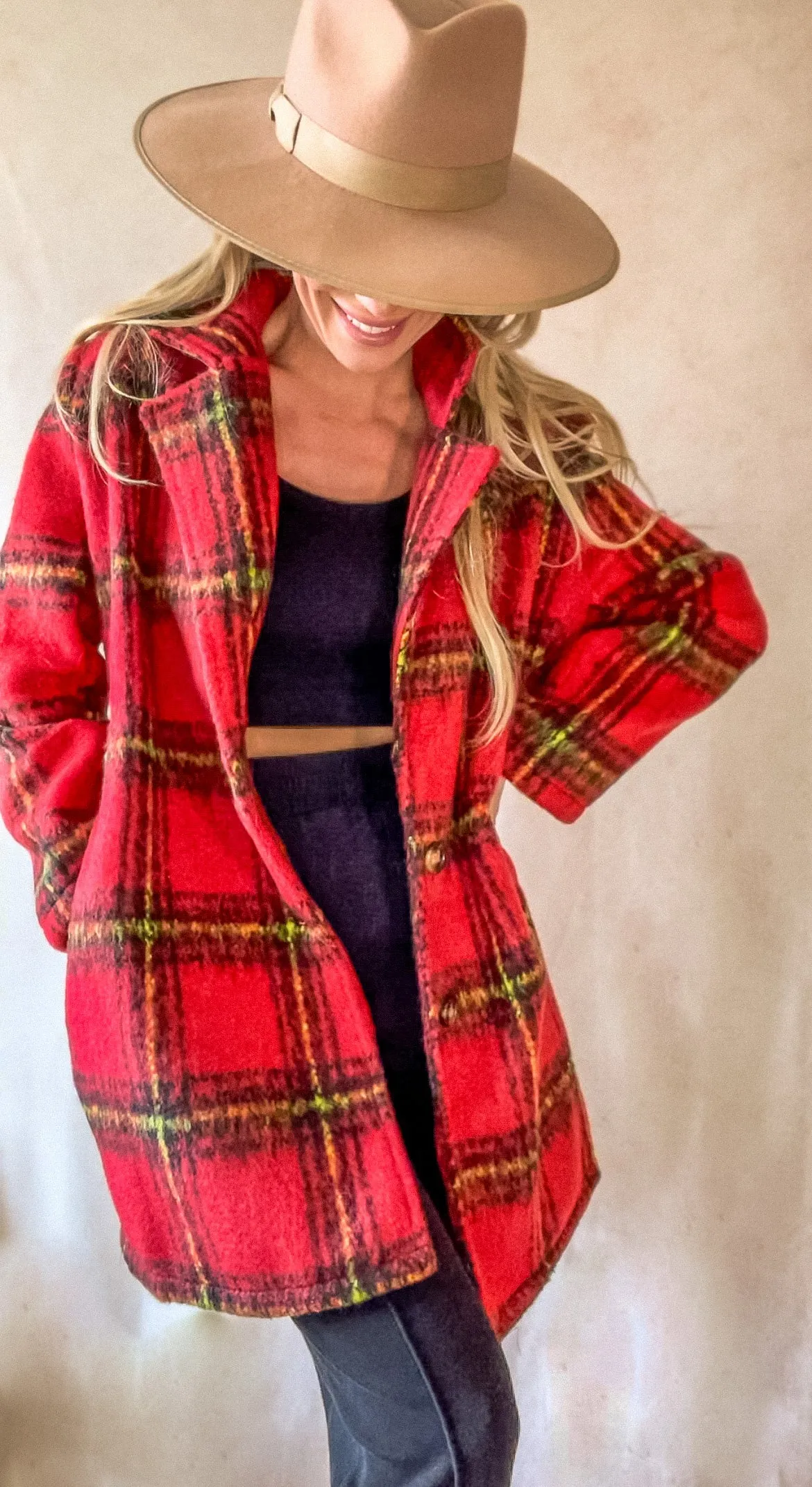 Red Plaid Button down Shacket