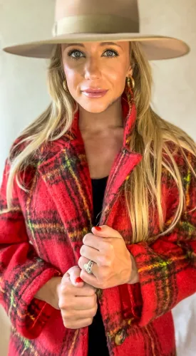 Red Plaid Button down Shacket