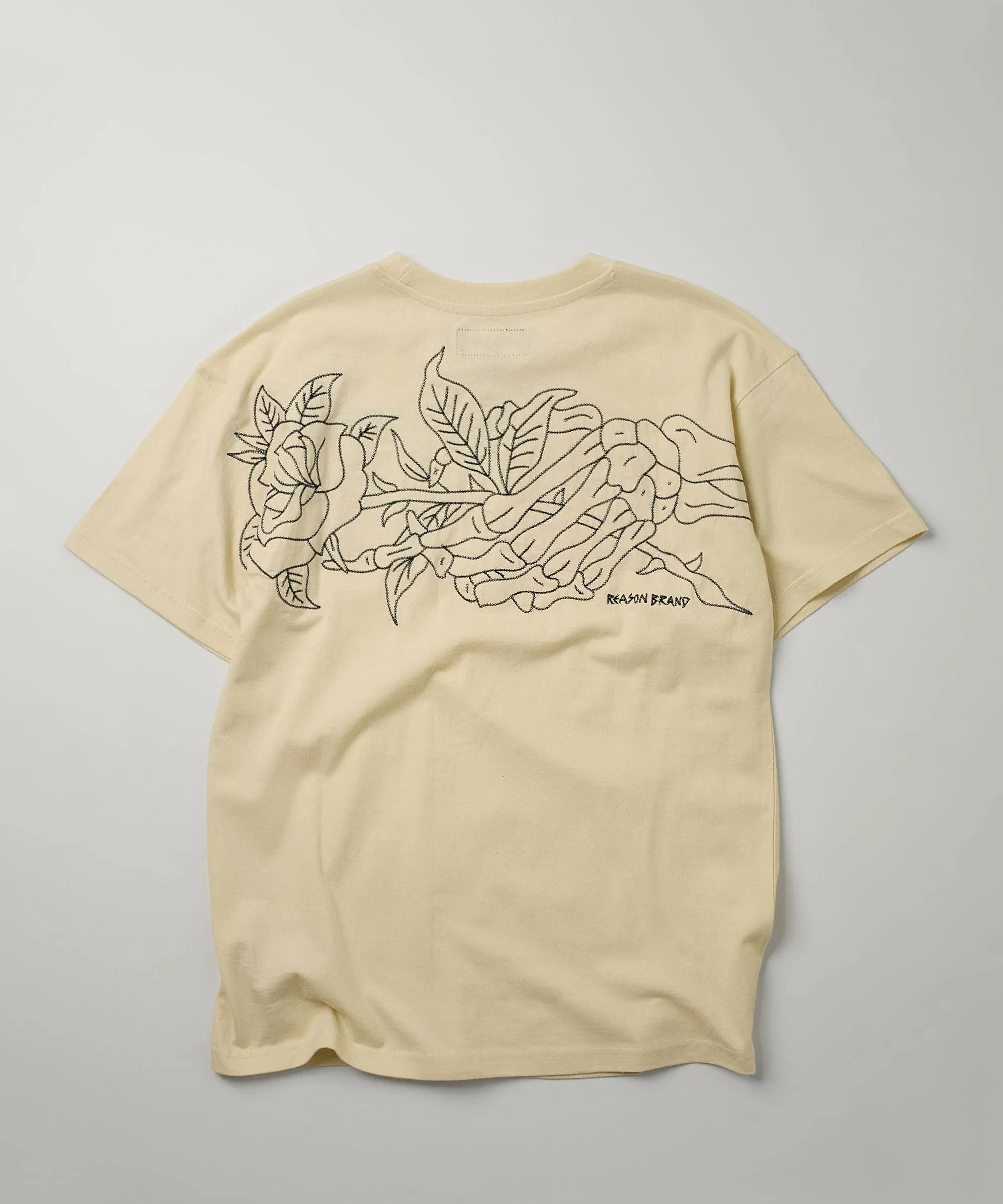 Rose Multi Embroidery Short Sleeve Tee - Cream