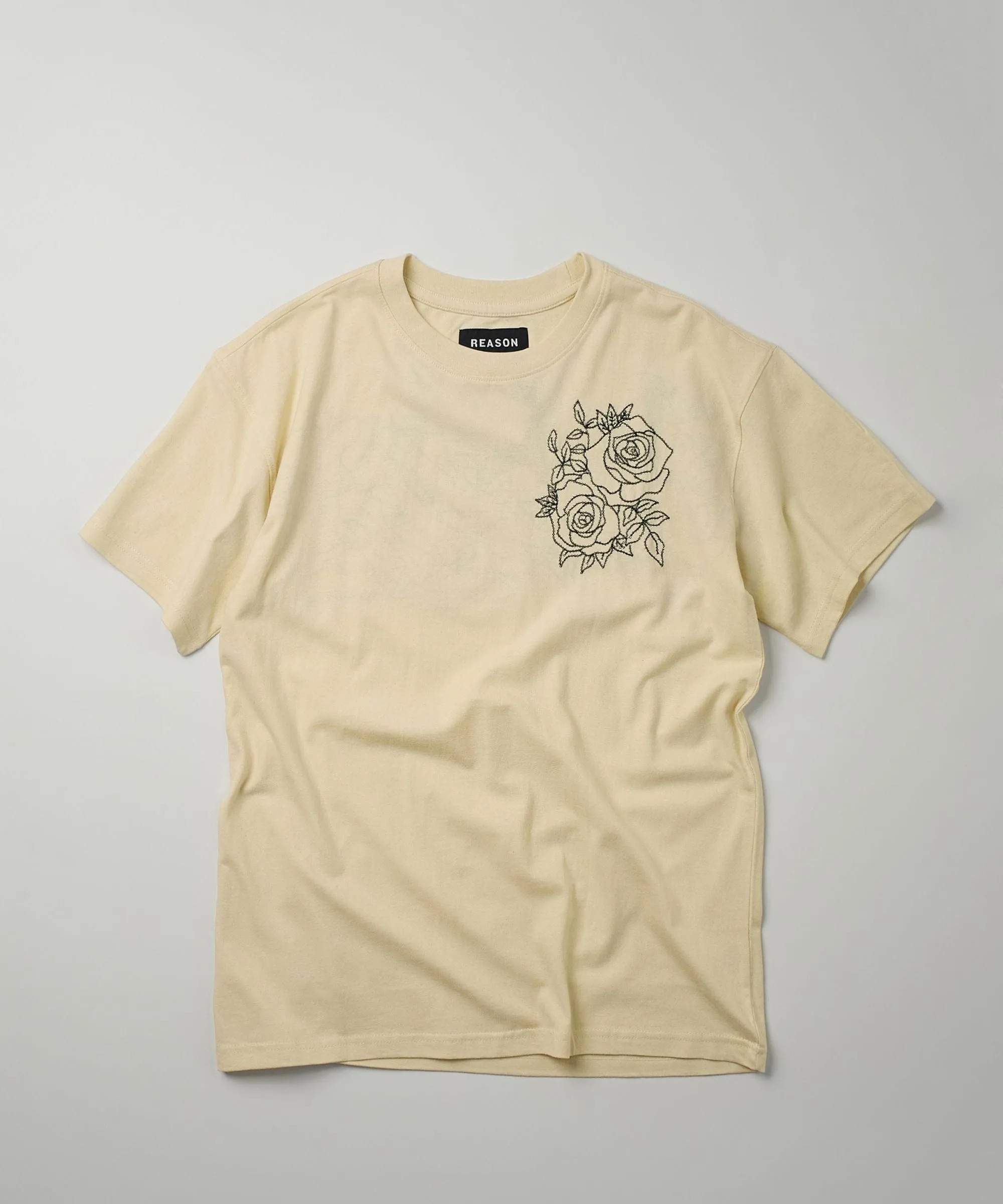 Rose Multi Embroidery Short Sleeve Tee - Cream