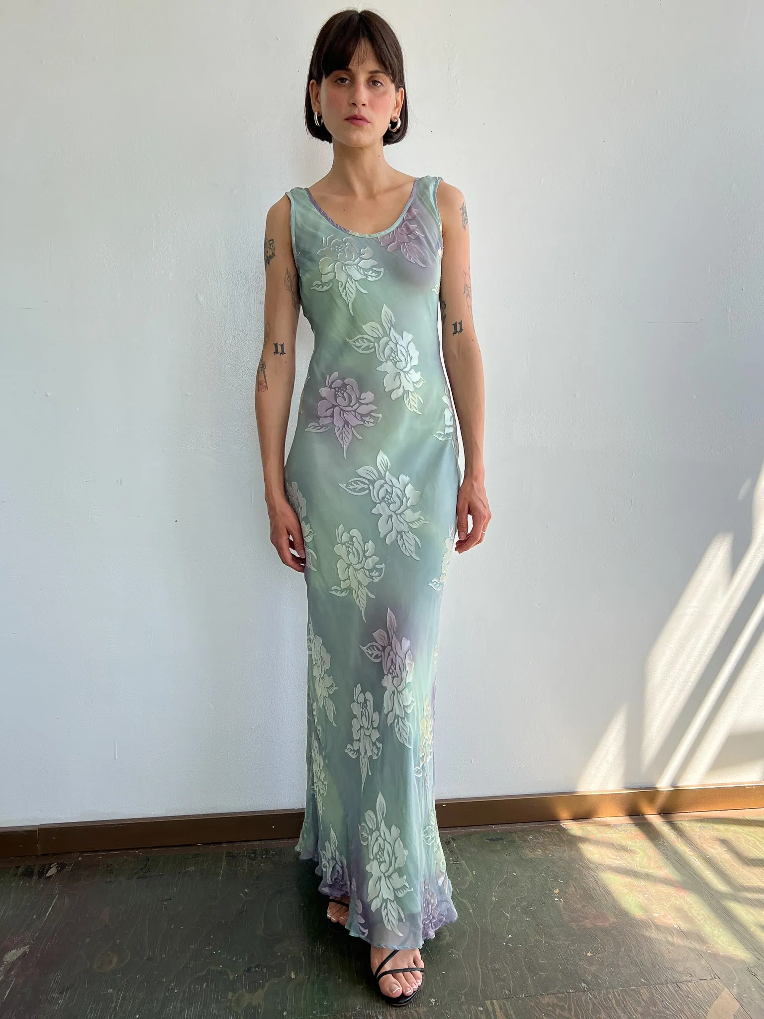 Sage Burnout Silk Roses Maxi (S/M)