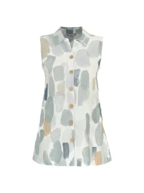 Simply art by Dolcezza - Linen blouse - Off white blue green