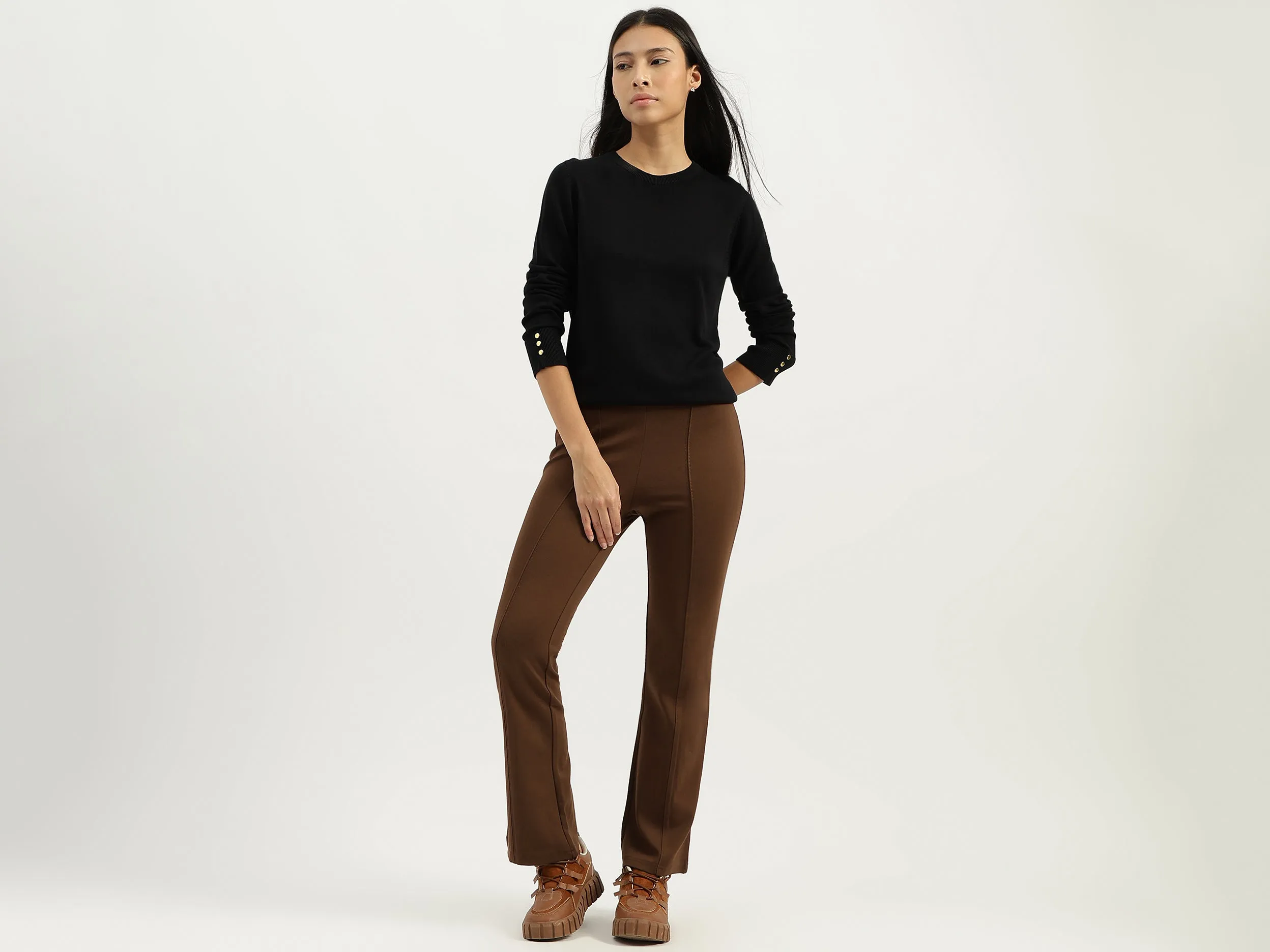 Solid Boot-Leg Fit Trousers