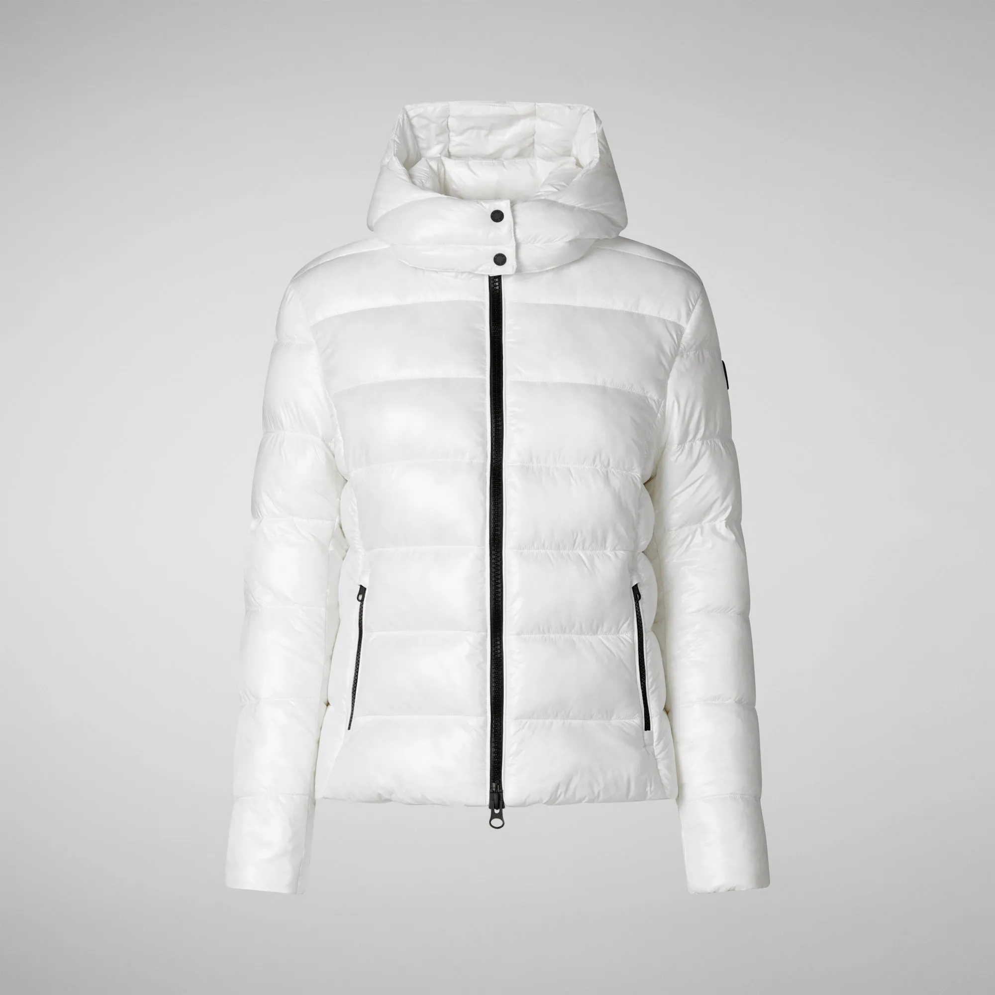 Woman's animal free hooded puffer jacket Cosmary in off white