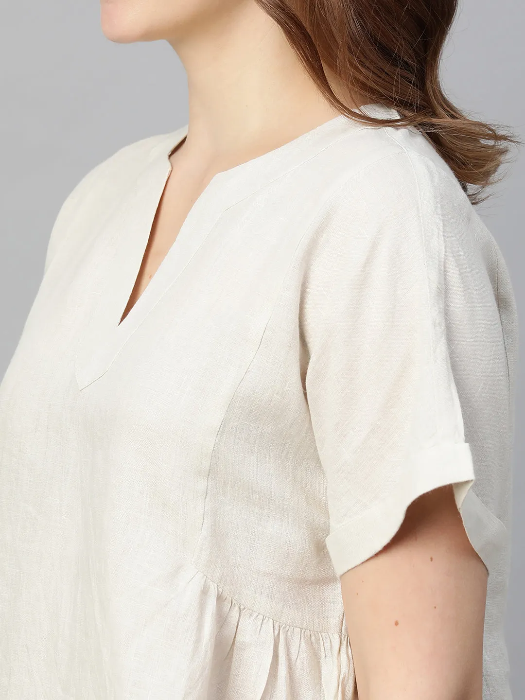 Women's Beige Linen Regular Fit Blouse