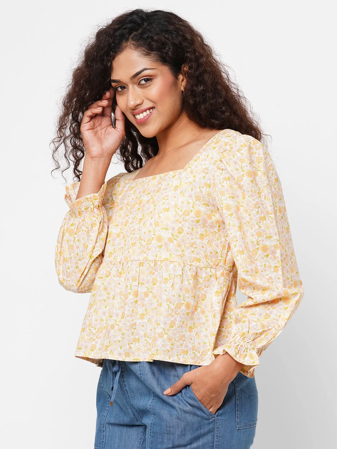 Women's Cream Linen Cotton Regular Fit Blouse
