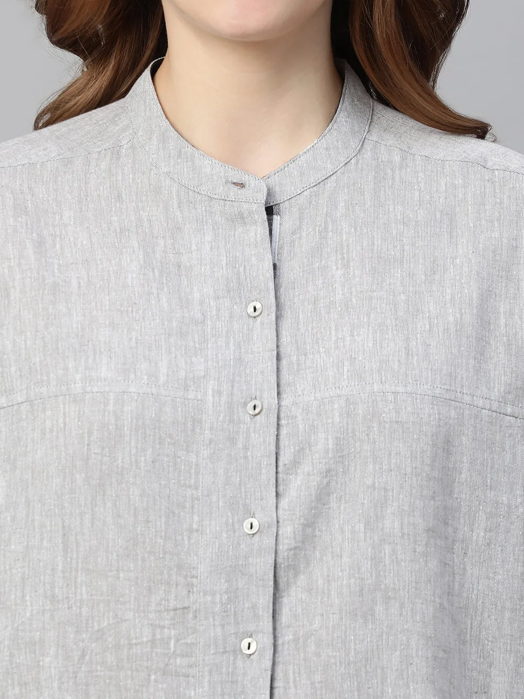 Women's Grey Cotton Linen Regular Fit Blouse