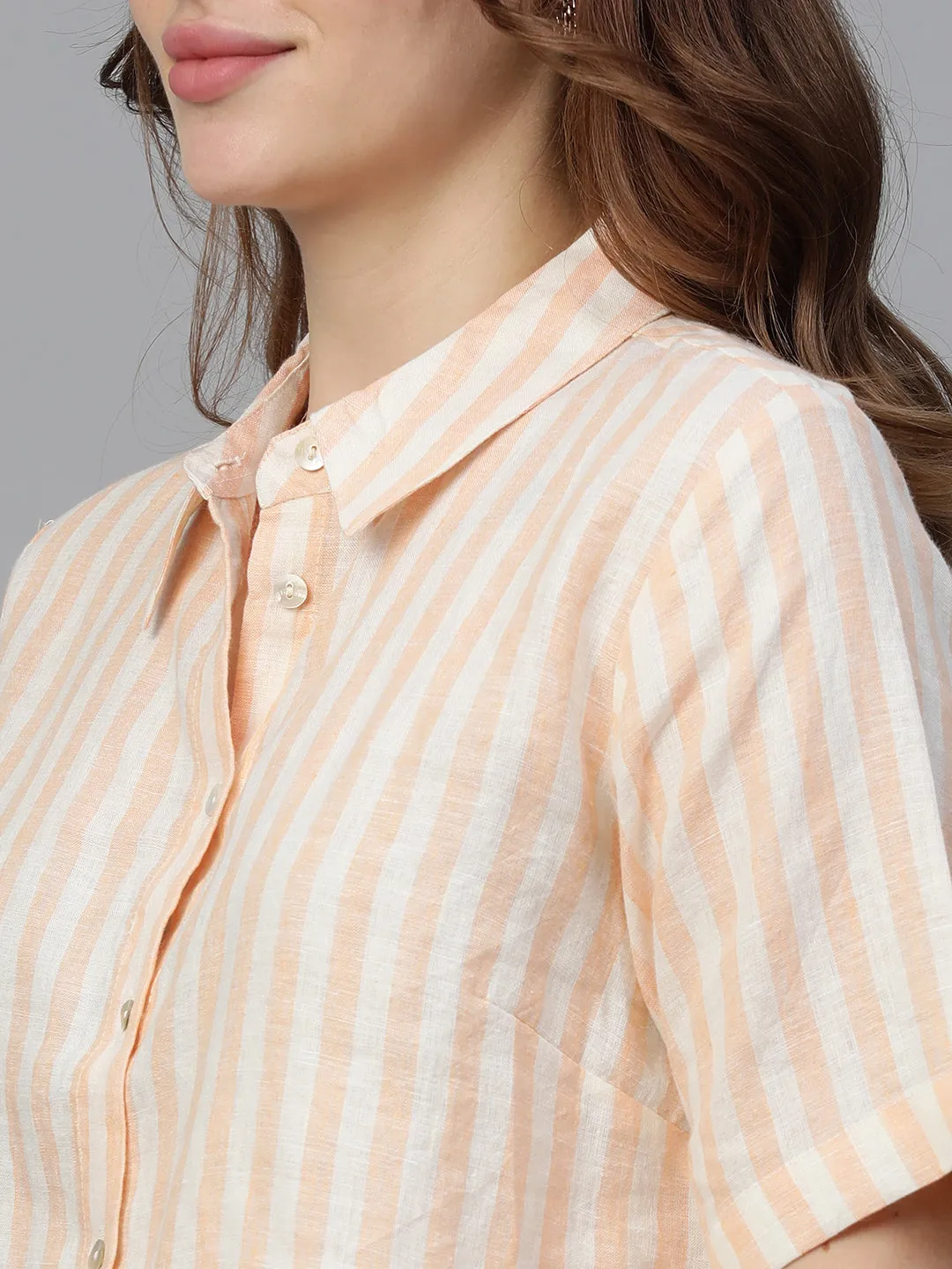 Women's Orange Linen Regular Fit Blouse