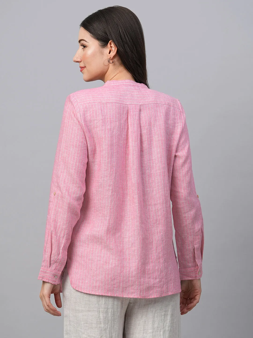 Women's Pink Linen Excel Regular Fit Blouse