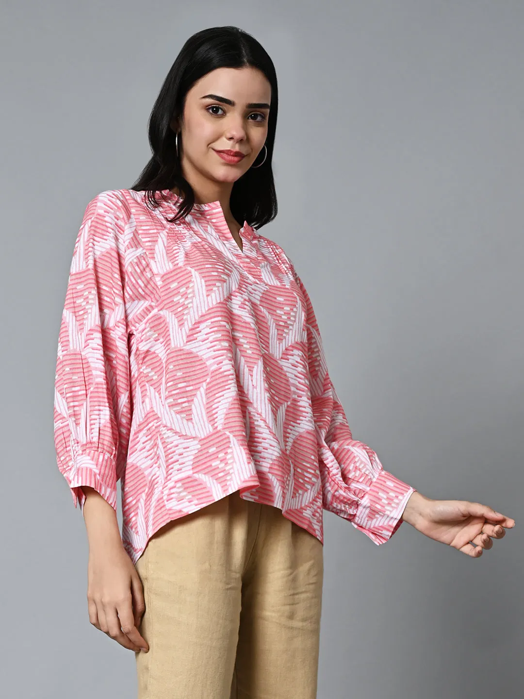 Women's Pink Lyocell Linen Boxy Fit Blouse