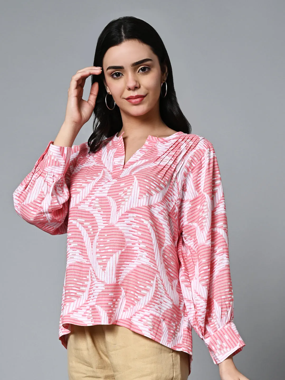 Women's Pink Lyocell Linen Boxy Fit Blouse