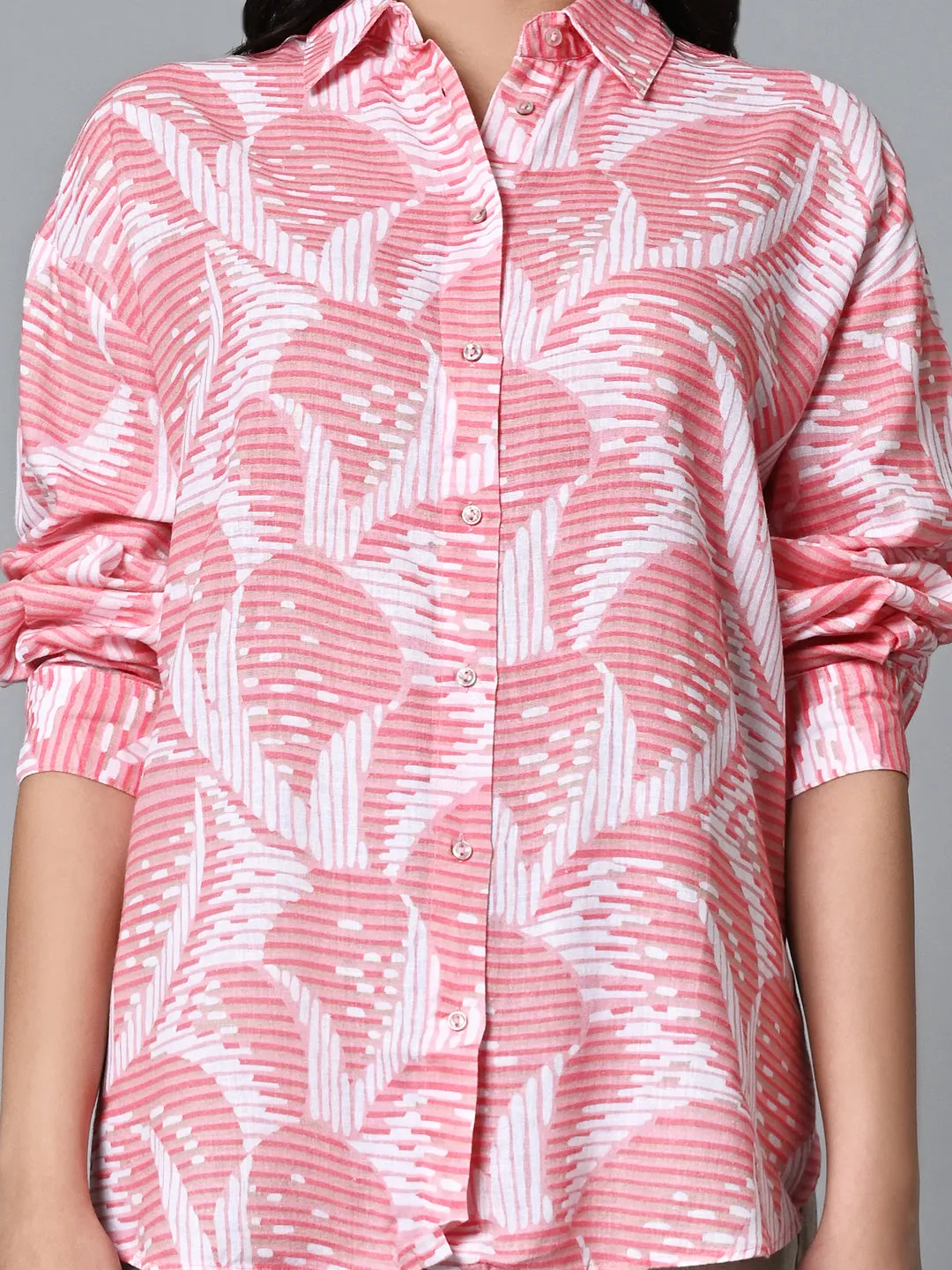 Women's Pink Lyocell Linen Boxy Fit Blouse