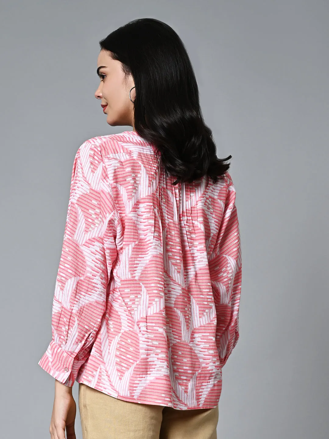 Women's Pink Lyocell Linen Boxy Fit Blouse