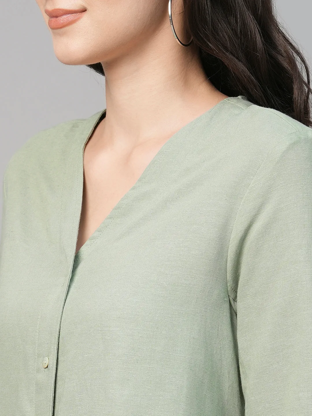 Women's Sage Viscose Linen Cotton Regular Fit Blouse