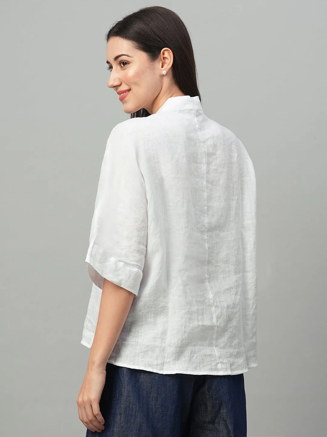 Women's White Linen Boxy Fit Blouse