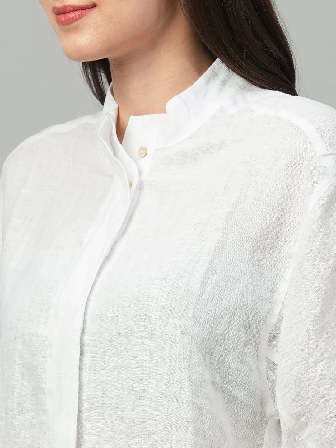 Women's White Linen Boxy Fit Blouse