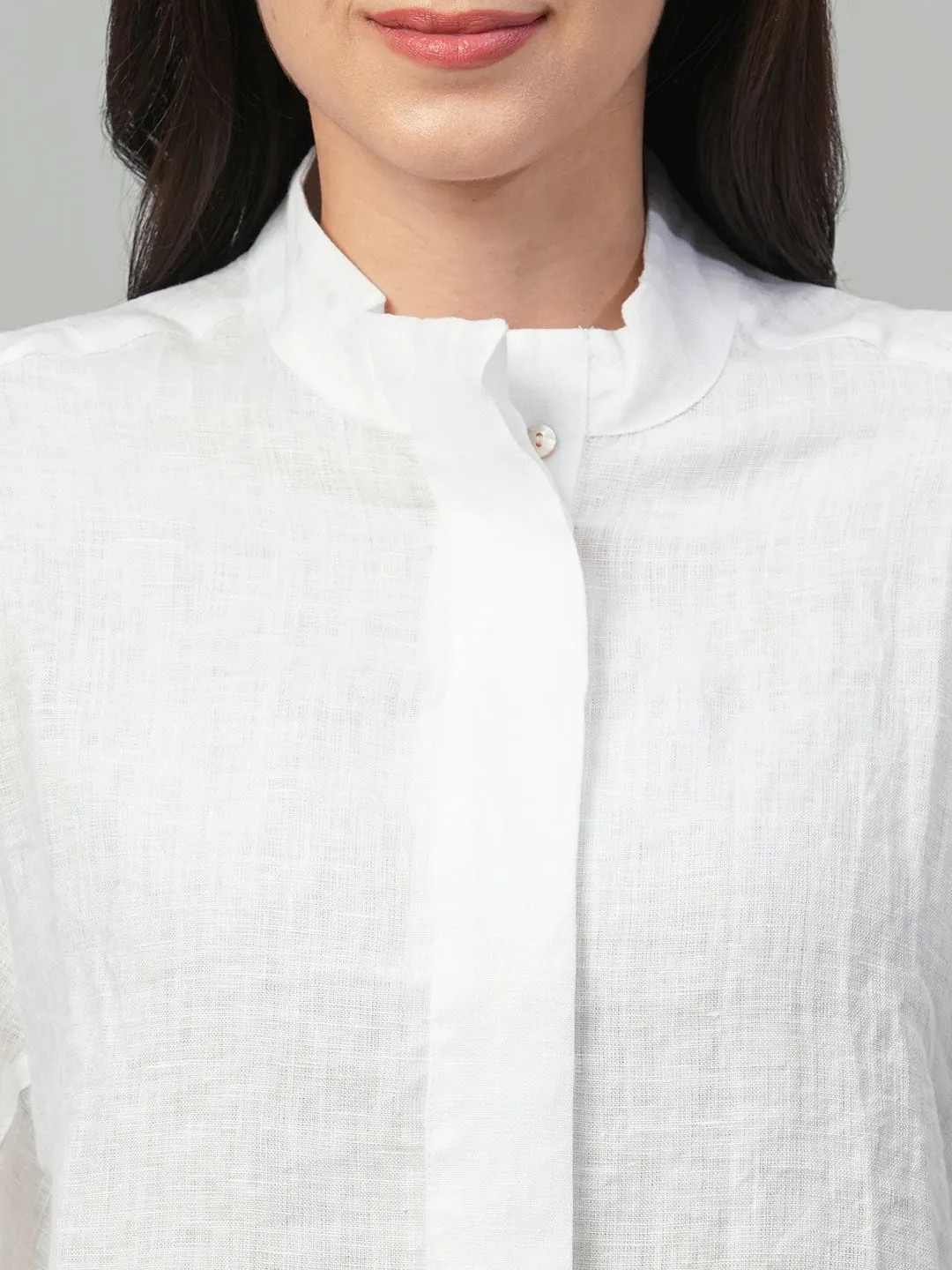 Women's White Linen Boxy Fit Blouse