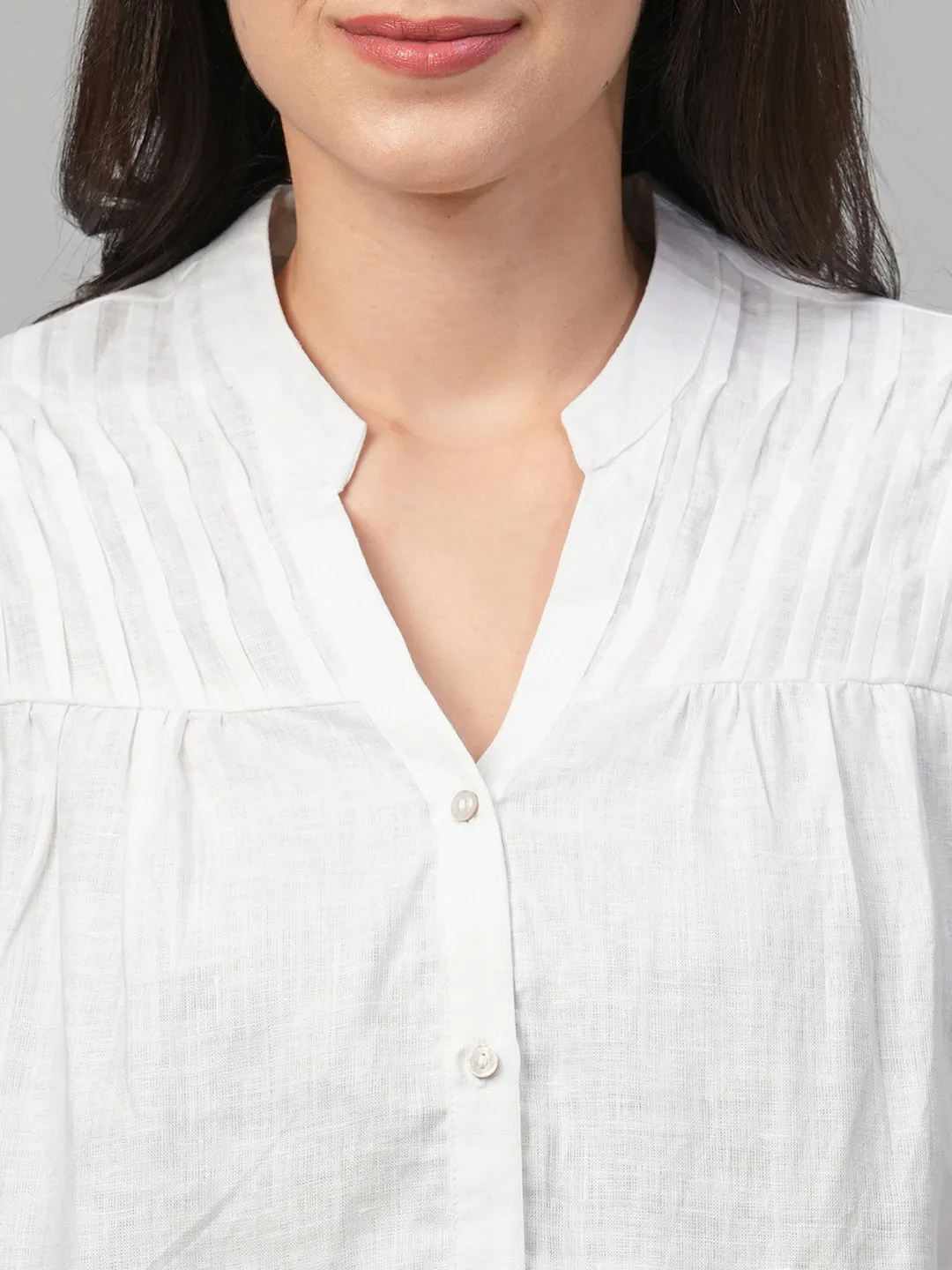 Women's White Linen Regular Fit Blouse